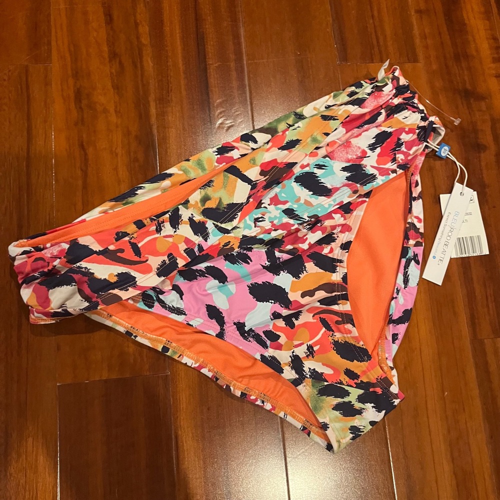 Bleu Rod Beattie Bikini Bottom Orange Multi Abstract Print Hipster Swim New 10